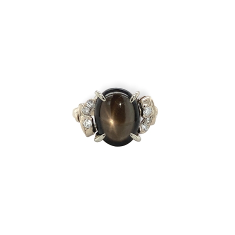 12K White Gold Black Star Sapphire and Diamond Ring size 4.25 j7004